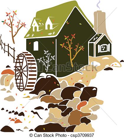 Mill   Water Mill Surrounded By Nature    Csp3709937   Search Clipart