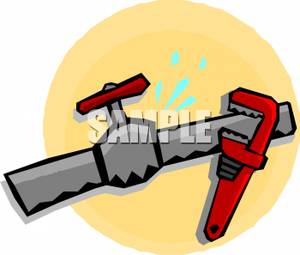 Monkey Wrench By A Leaky Pipe   Royalty Free Clipart Picture