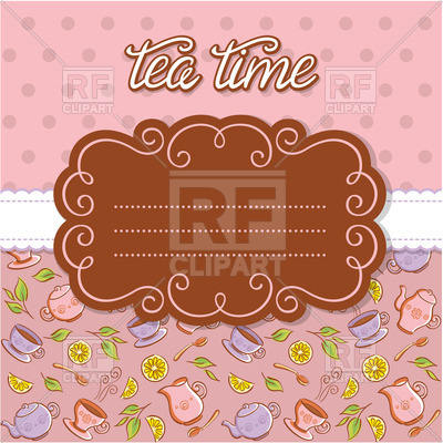Tea Party Invitation   Curly Frame On Tableware Background 30004