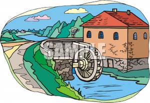 Water Mill Wheel Clipart Bridge With A Water Wheel