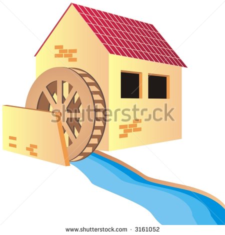 Water Mill Wheel Clipart House With Mill   Stock Vector