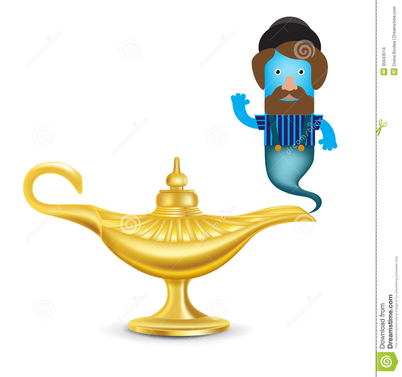 Golden Magic Lamp With Genie Isolated On White Stock Images   Image