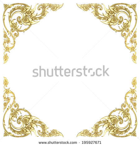 Old Antique Gold Frame Stucco Walls Thai Style Pattern Isolated On