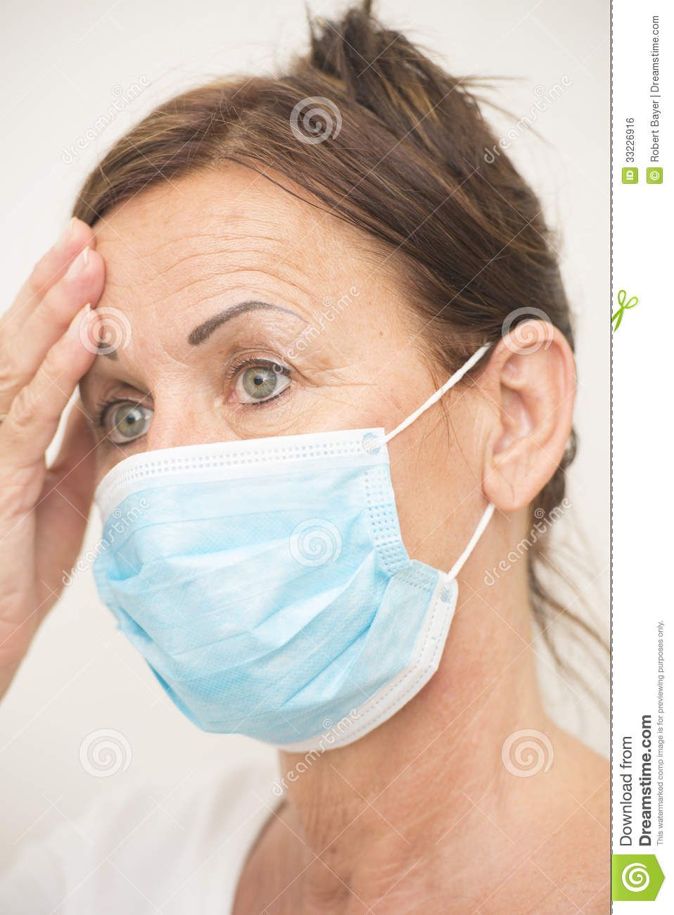 Sad Middle Aged Woman Nurse Or Doctor Medical Professional With Mask