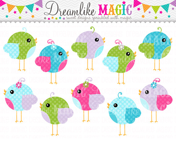 Sweet Tweet Polkadot Birds  Clipart For Personal Or Commercial Use By