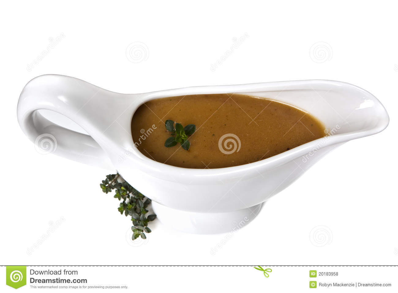 Thyme Gravy In White Gravy Boat Isolated  Delicious