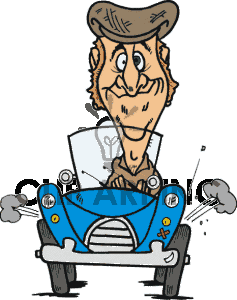 Cartoon Man Driving His Car