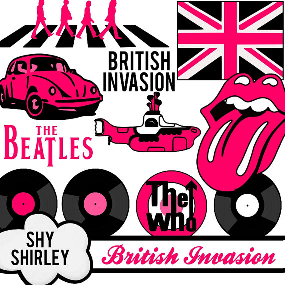 Items Similar To Pink British Invasion 60s Clipart Image Collage Set    