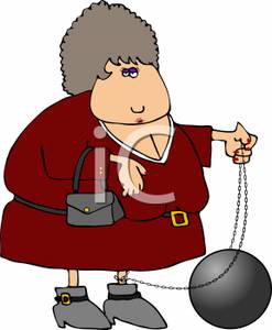 Woman Tangled Up In A Ball And Chain   Royalty Free Clipart Picture
