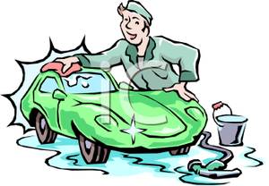Young Man Washing A Sports Car   Royalty Free Clipart Picture