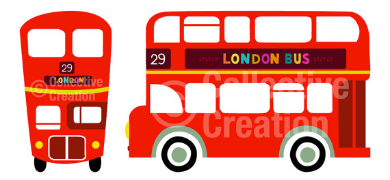 London Double Decker Red Bus Digital Clip Art Clipart Set   Personal