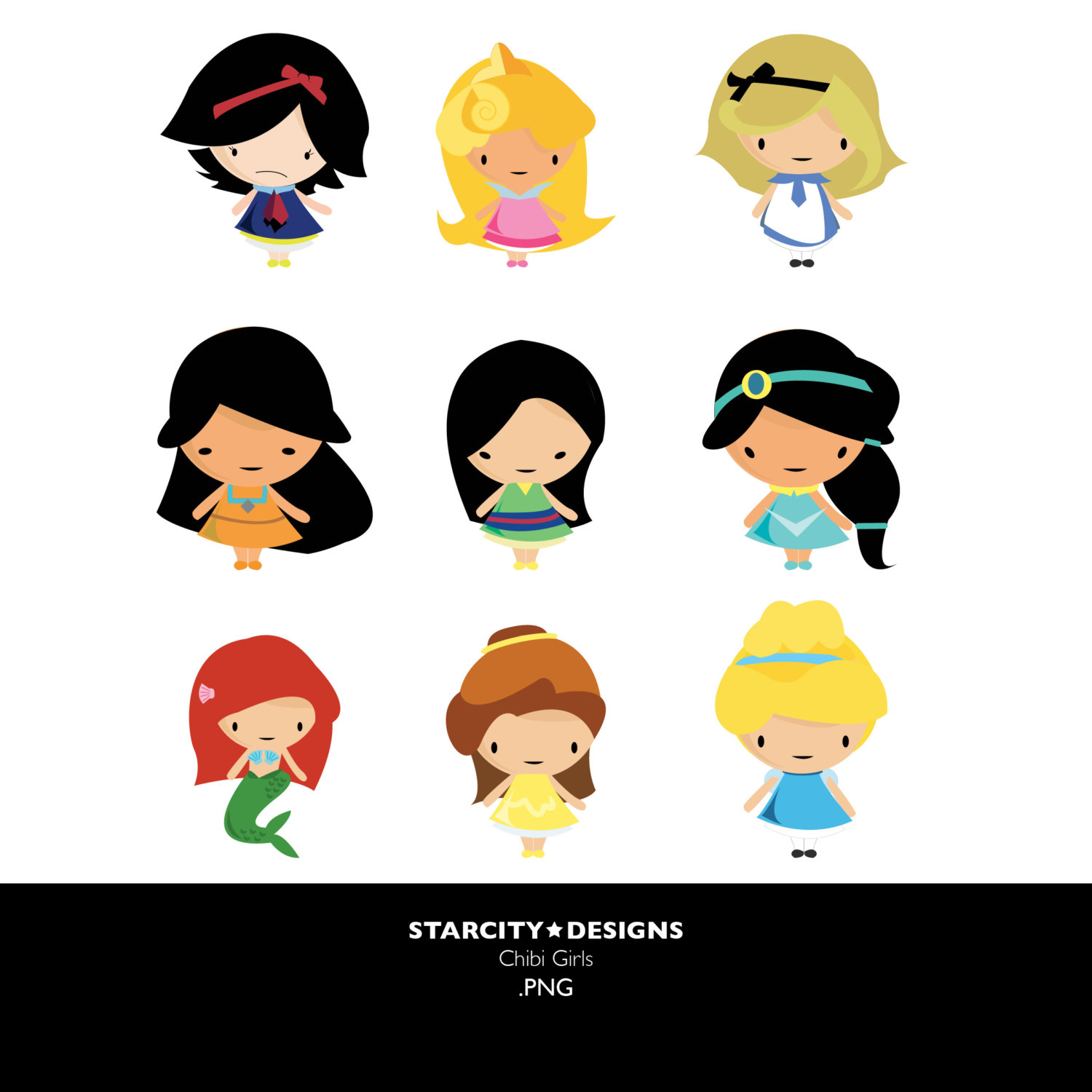 Princess Chibi Girls Clip Art Clipart Vector By Starcitydesigns