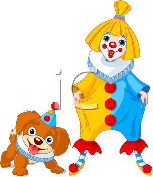 Royalty Free Clipart Image  Cartoon Of A Cute Girl Clown And Her Dog