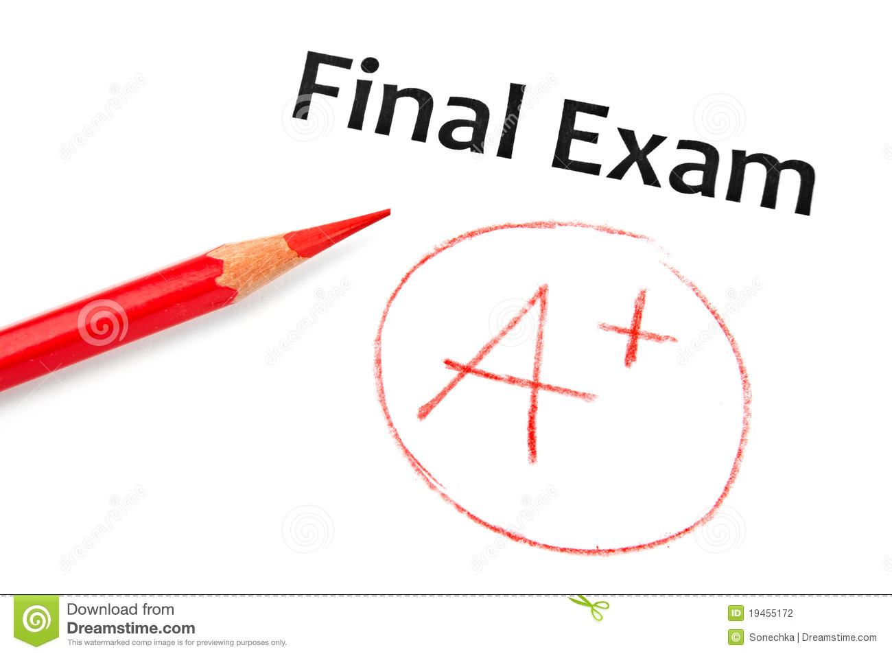 Final Exam Marked With A  With Red Pencil Isolated On White