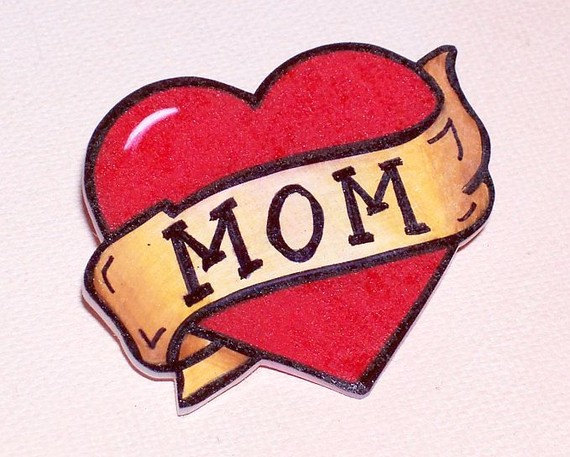Mom Heart And Banner Tattoo Badge Pin Back By Artallnight On Etsy
