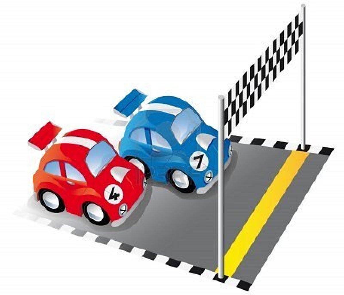 7166387 Two Funny Race Cars On Race Track With Finish Line And