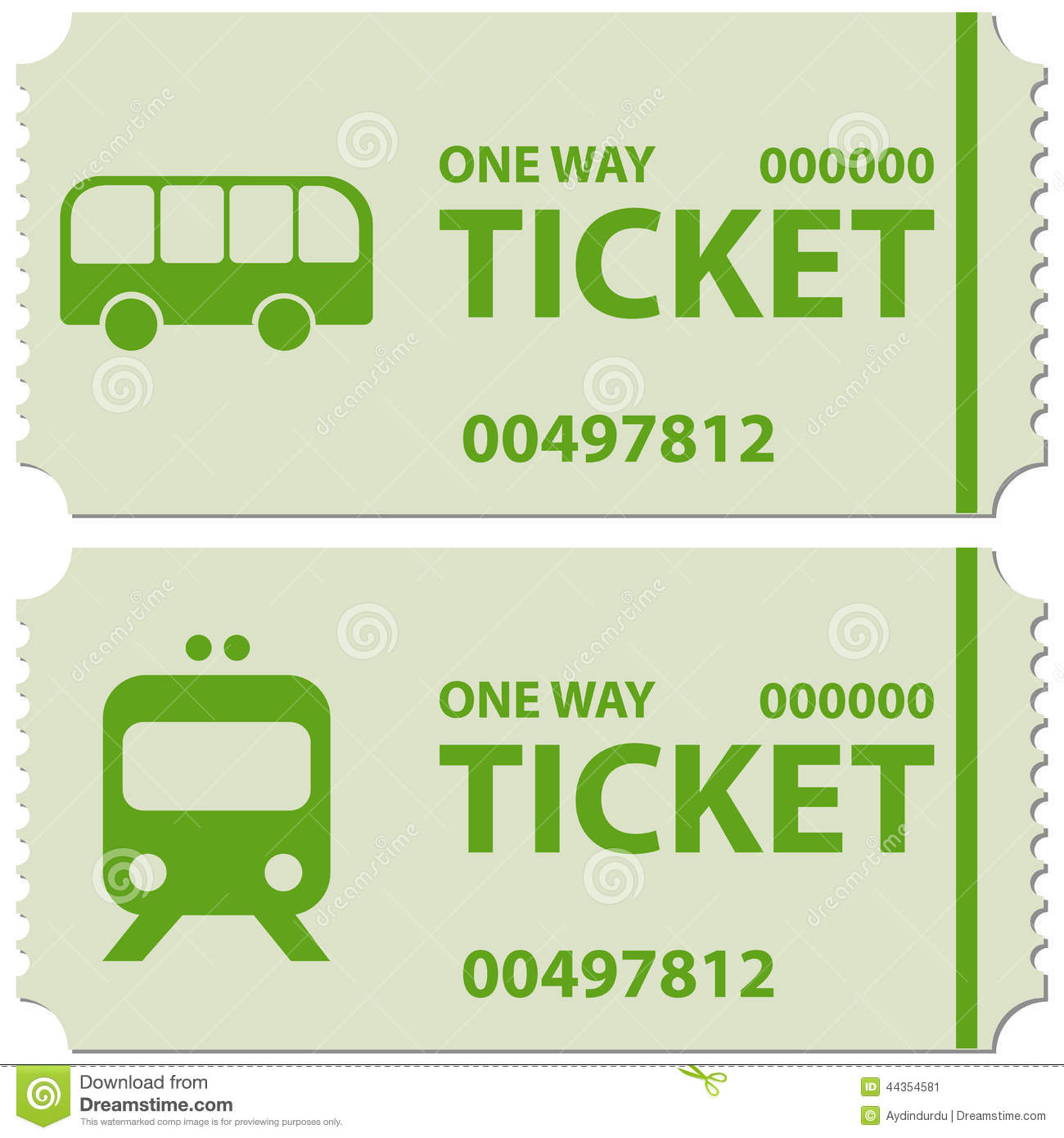 Illustration Of Bus And Train Tickets With Text   Ticket One Way   In