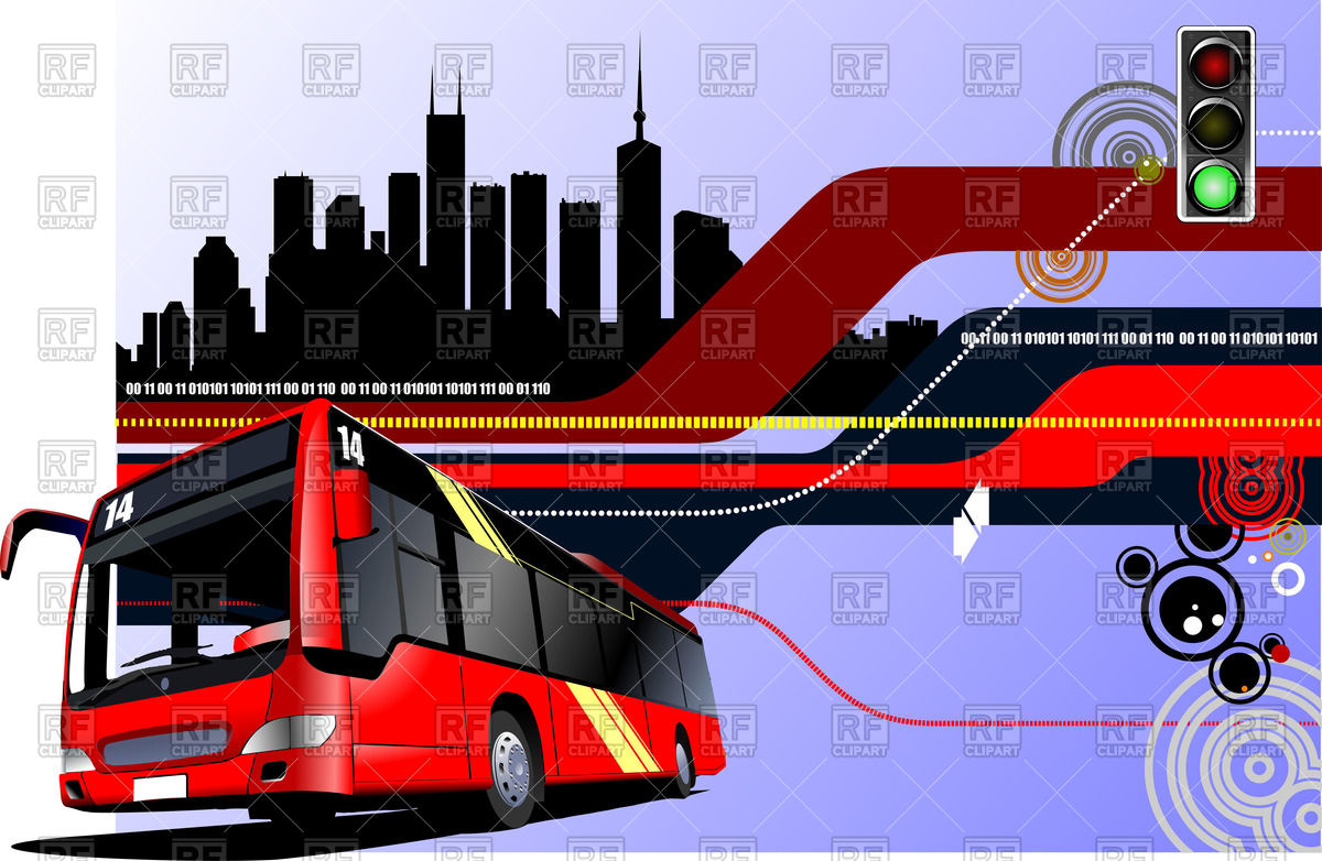 Red City Bus On Retro Hi Tech Background 51334 Download Royalty Free