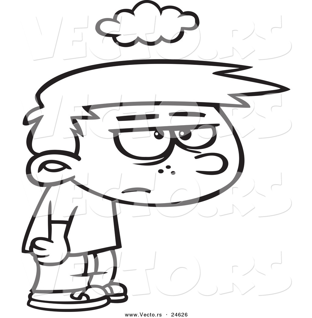 Larger Preview  Vector Of A Cartoon Grumpy Boy Under A Cloud Of Gloom