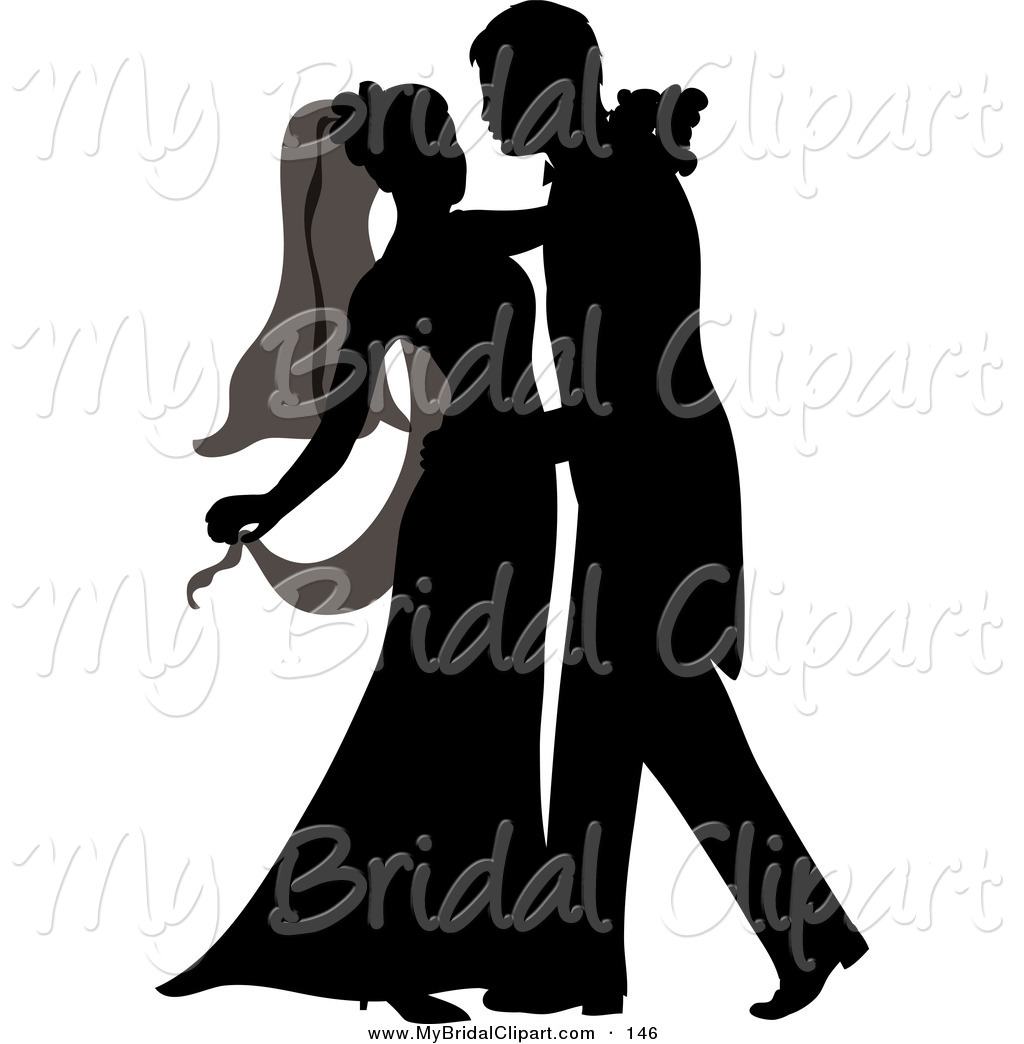 Bridal Clipart Of A Silhouetted Newlywed Couple Dancing At Their