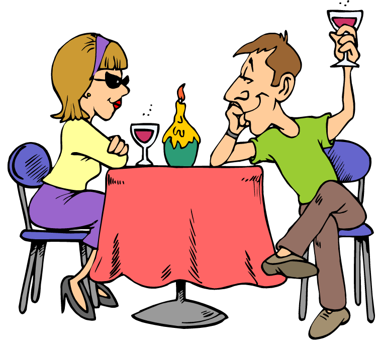 Cartoon Drawing Of A Young Couple At Dinner