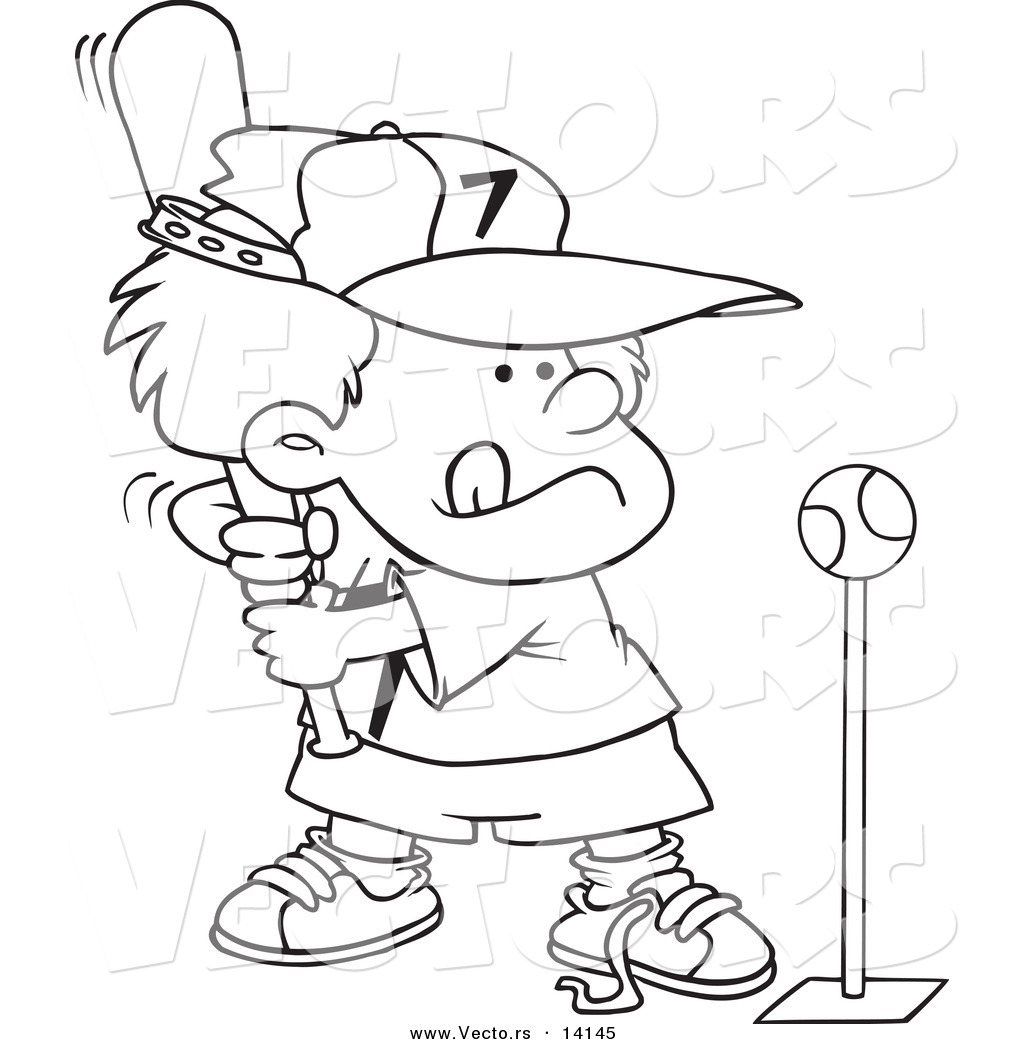 Larger Preview  Vector Of A Cartoon Boy Playing Tee Ball   Coloring
