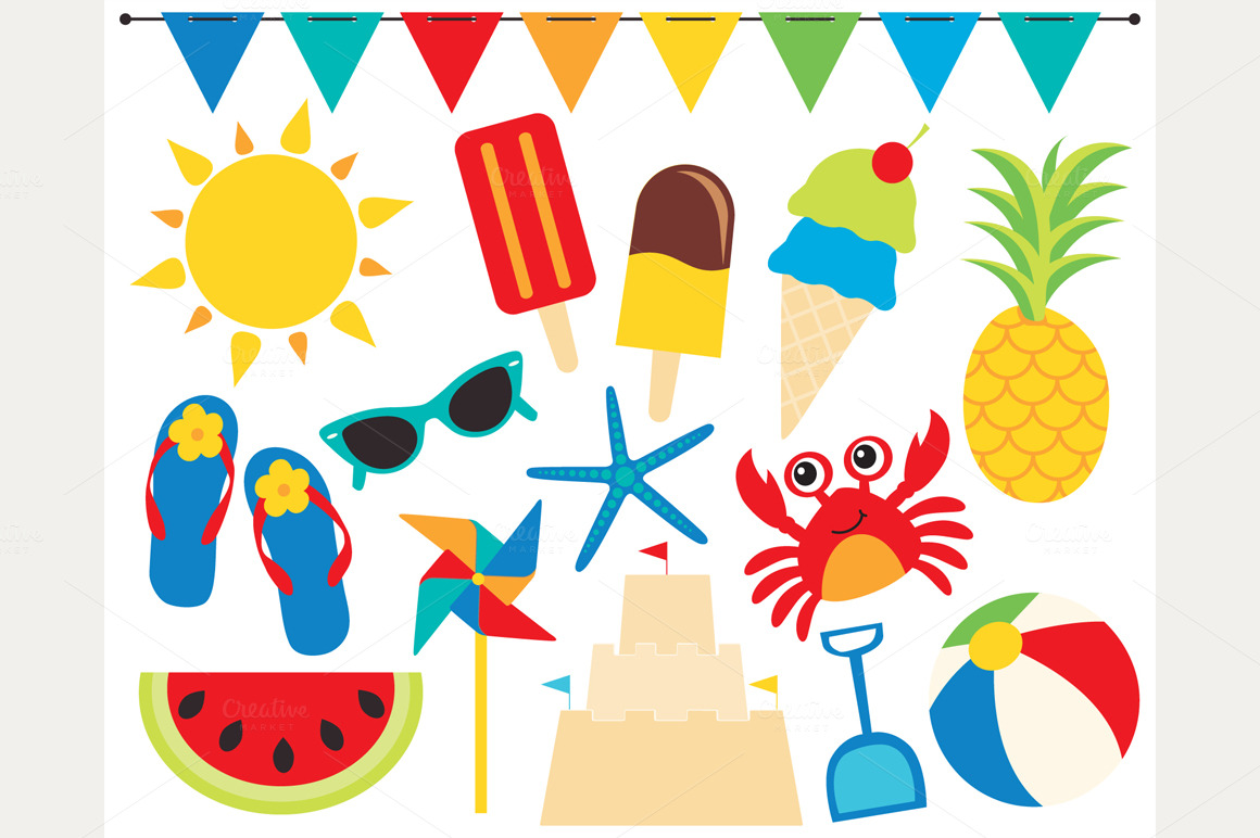 Summer Time    Beach Clipart   Illustrations On Creative Market