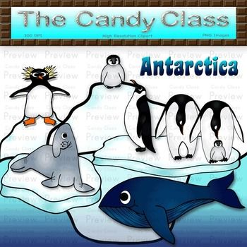Antarctica Clip Art Set With Penguins Whale   Glaciers  Color   Black    