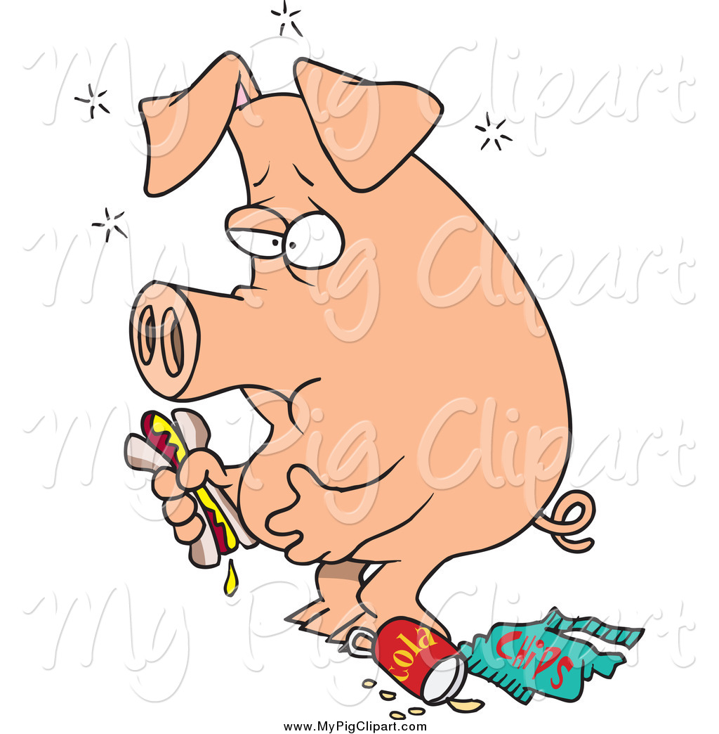 Cartoon Stuffed Pig Eating Junk Cartoon Fat Pig Eating Potato Chips On