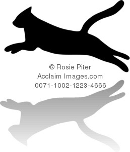 Clip Art Silhouette Of A Cat Jumping With Drop Shadow
