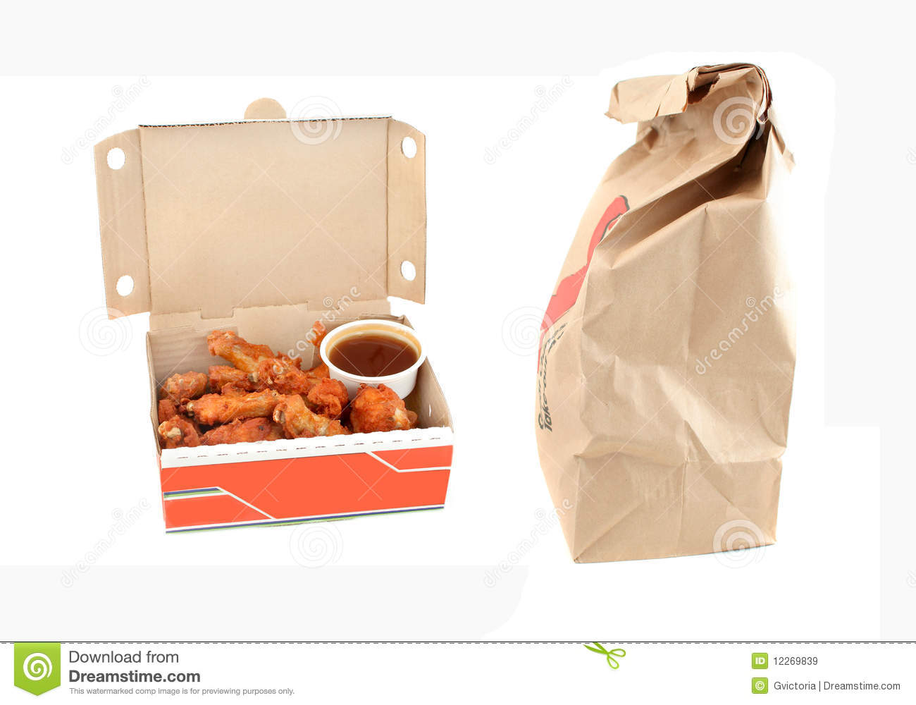 Sauce On A White Background With Take Out Or Delivery Bag On The Side