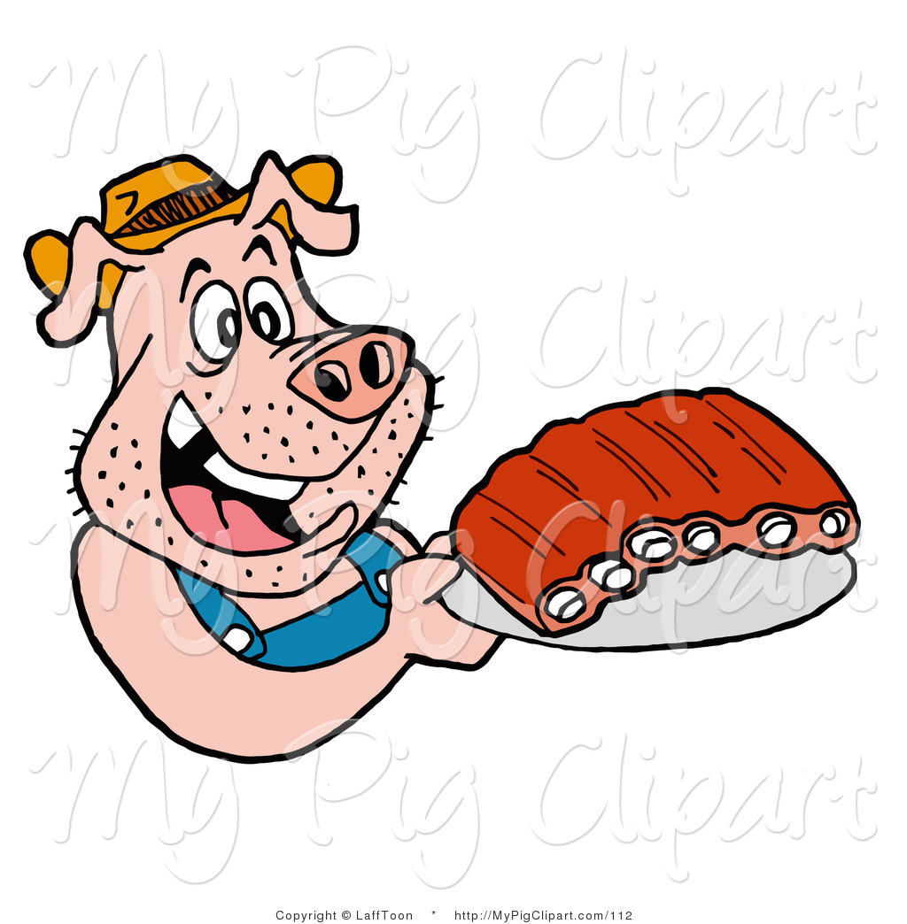 Swine Clipart Of A Redneck Pig In Overalls Eating Ribs By Lafftoon