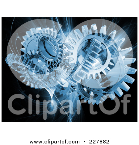 Free  Rf  Clipart Illustration Of Blue Mechanical Gears Over A Blue