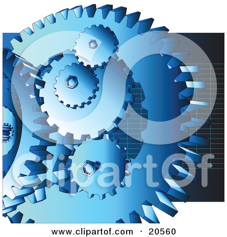 Group Of Blue Cogs And Gears At Work Over A Dark Blue Background With