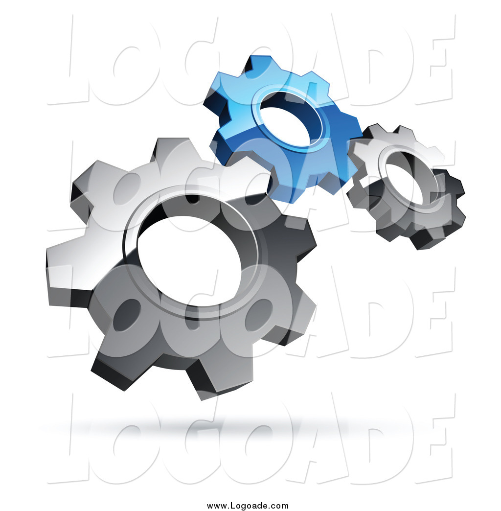 Preview  Clipart Of A 3d Floating Silver And Blue Gears Logo By Beboy