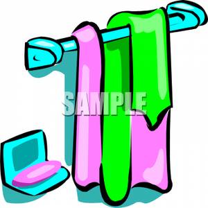 Soap Dish By A Towel Rack   Royalty Free Clipart Picture