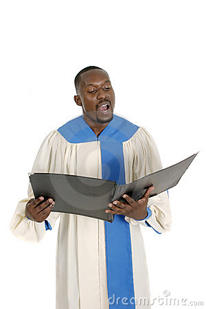 Handsome Male Church Choir Member In Choir Robe Holding A Music Folder