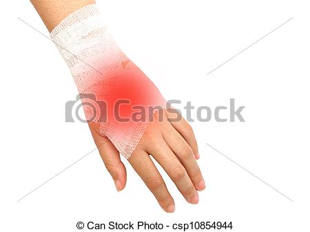 Hand Injury  Wrist Strain  Sprained In White Bandage On Isolate