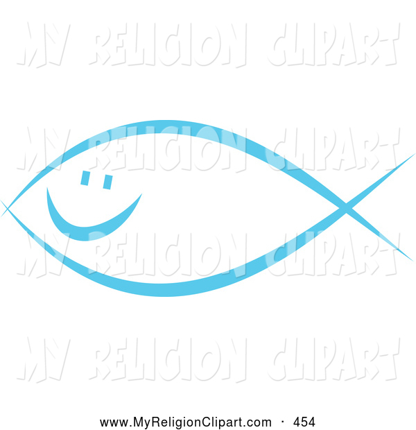 Religion Clip Art Of A Happy Blue Jesus Fish Swimming Through The