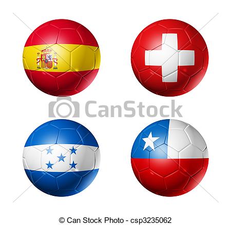 Clip Art Of Soccer World Cup Group H Flags On Soccer Balls   3d Soccer
