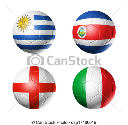 Clipart Of Brazil World Cup 2014 Group D Flags On Soccer Balls   3d