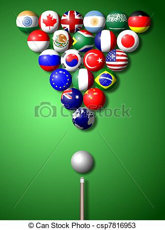 Drawings Of G20 Billiard   Flags Of G20 Group Members Shaped And Set