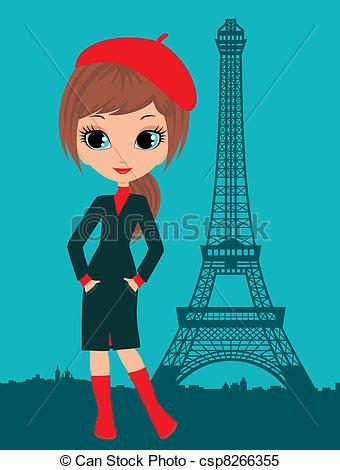 Vector   Pretty Girl In The Paris   Stock Illustration Royalty Free