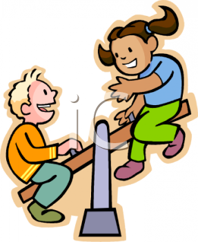 Boy And Girl   Friends On A See Saw   Royalty Free Clipart Image
