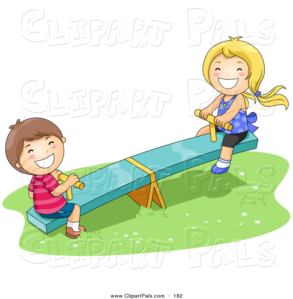 Boy And Girl Playing On A See Saw In The Park African American Boy