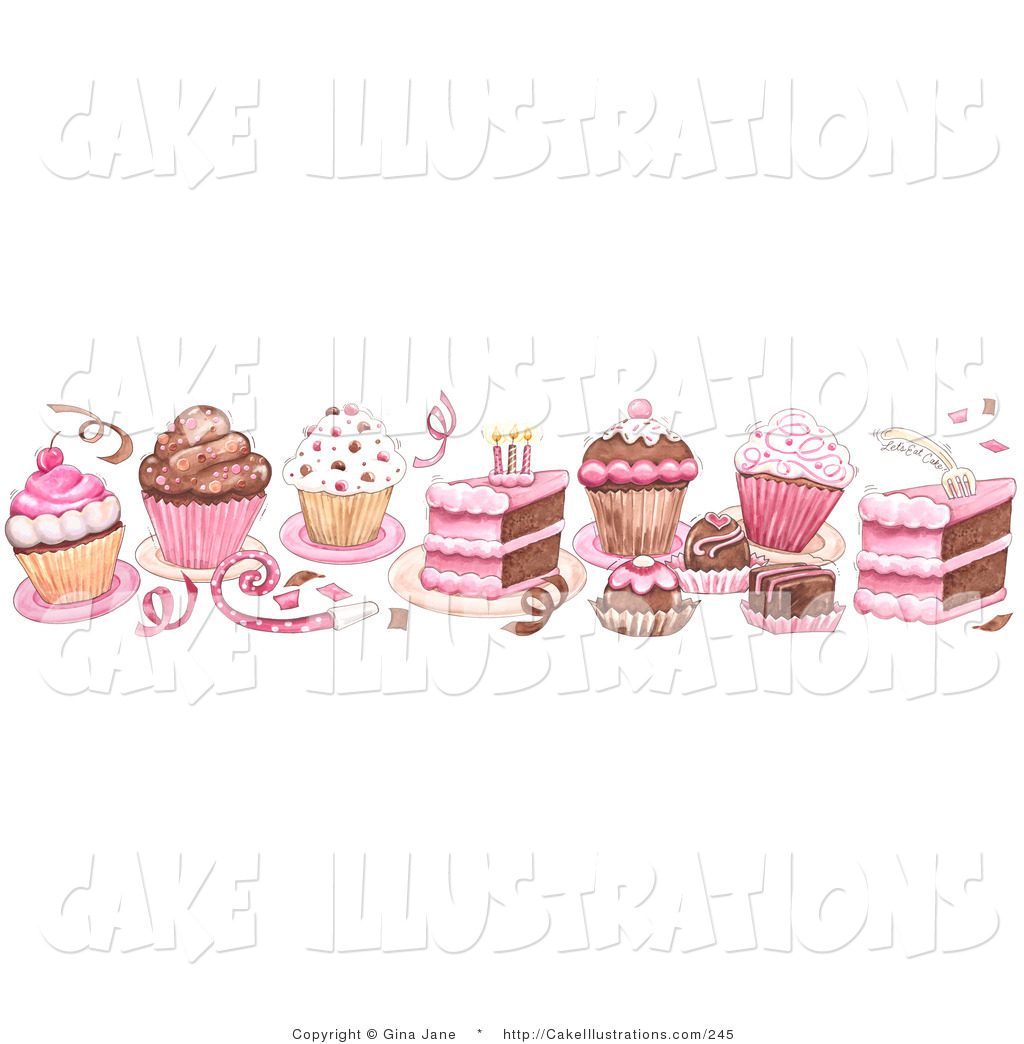 Border Of Birthday Cake Cupcake Confetti And Candy Border On White
