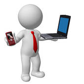 Business Man With Laptop And Mobile Phone   Clipart Graphic