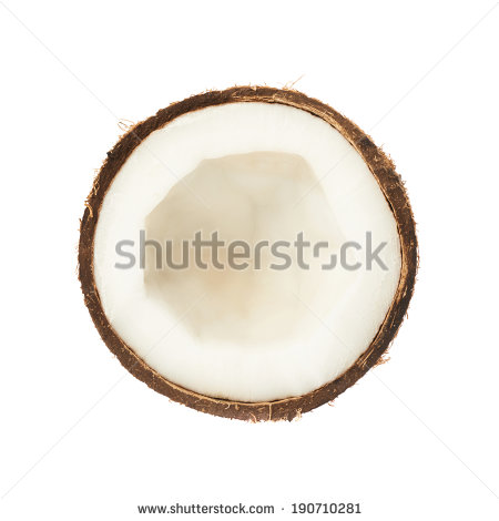 Coconut Fruit Cut In Half Isolated Over The White Background   Stock