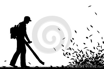 Editable Vector Silhouette Of A Man Using A Leaf Blower To Clear