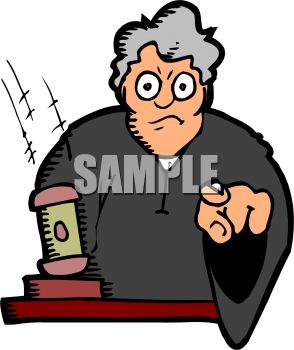 Stern Cartoon Judge Pointing At You   Royalty Free Clip Art Picture